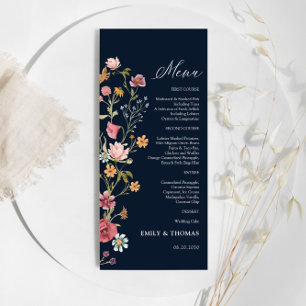 Navy Blue Wildflowers Wedding Menu
