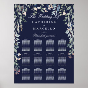 Navy Blue Wildflowers Wedding Seating Plan Chart