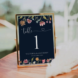 Navy Blue Wildflowers Wedding Table Numbers