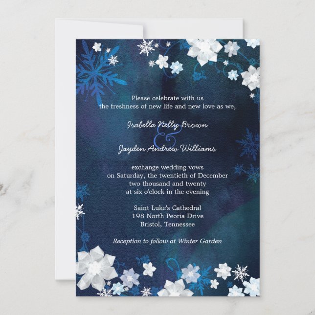 Navy Blue Winter Bohemian Wedding Invitation (Front)