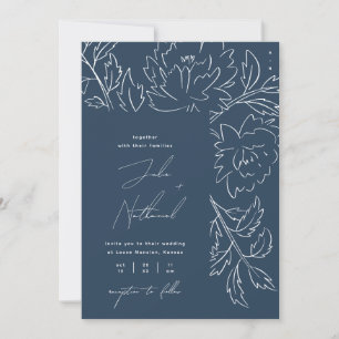 Navy Blue Winter Botanical Wedding Invitation