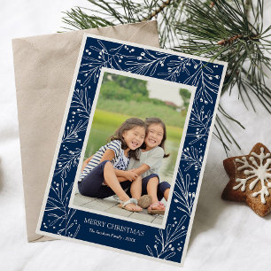 Navy Blue Winter Branches Holiday Photo 2017 Card