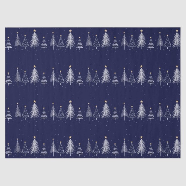 Navy Blue Winter Christmas Pine Trees Star  Tissue Paper (Front)