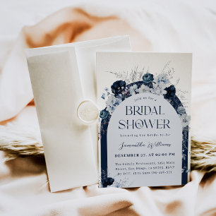 Navy Blue Winter Floral Boho Bridal Shower Invitation
