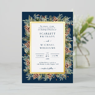 Navy Blue Winter Gold Foil Wedding Invitations