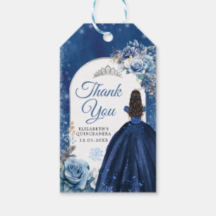 Navy Blue Winter Snowflake Sweet 16th Thank You Gift Tags