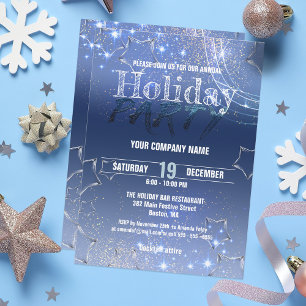 Navy Blue Winter Star Corporate Holiday Party Invitation