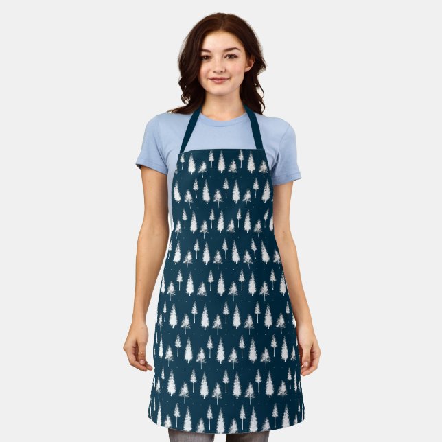 Navy Blue Winter Trees Apron (Worn)