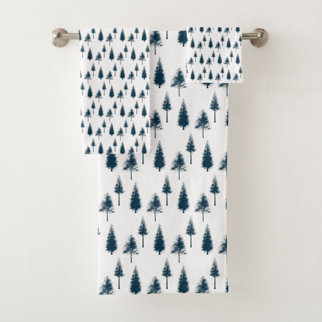 Navy Blue Winter Trees Bath Towel Set (Insitu)
