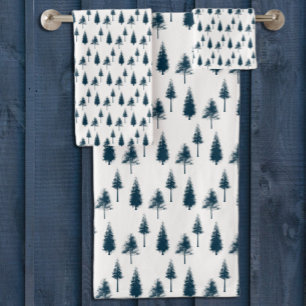 Navy Blue Winter Trees Bath Towel Set