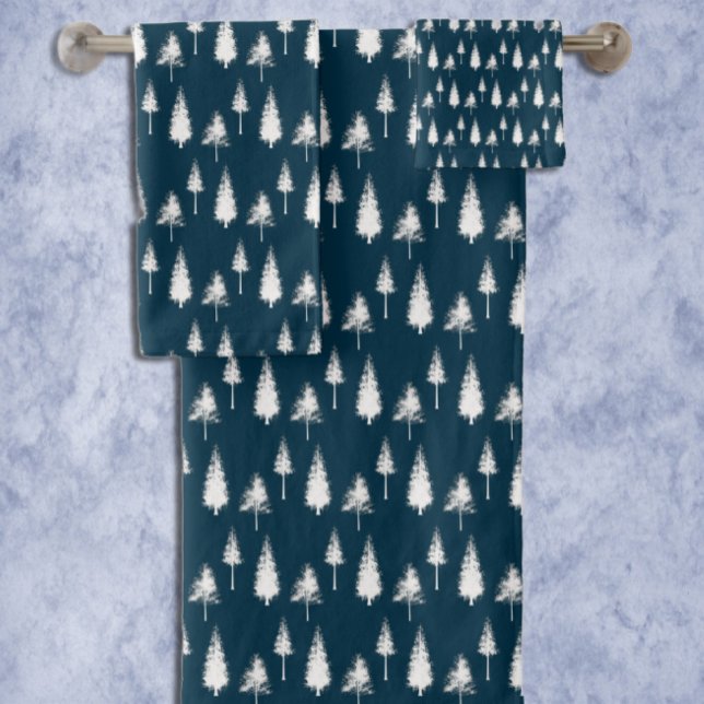 Navy Blue Winter Trees Bath Towel Set (Creator Uploaded)