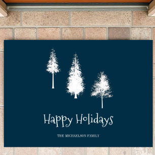 Navy Blue Winter Trees Doormat