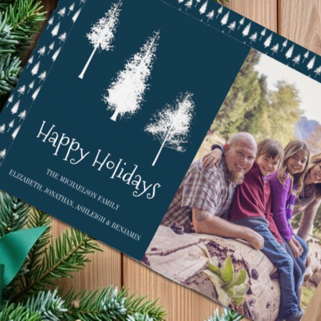 Navy Blue Winter Trees Holiday Card (Creator Uploaded)