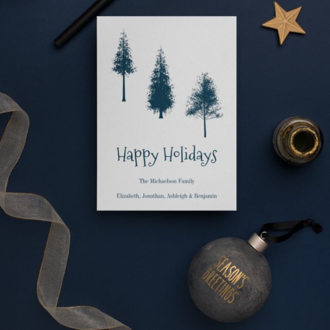 Navy Blue Winter Trees Holiday Card (Creator Uploaded)