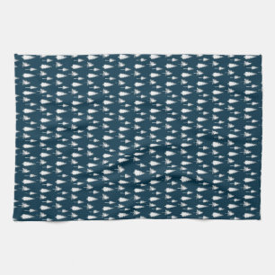 Navy Blue Winter Trees Tea Towel