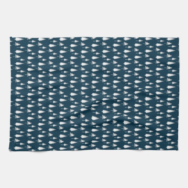 Navy Blue Winter Trees Tea Towel (Horizontal)