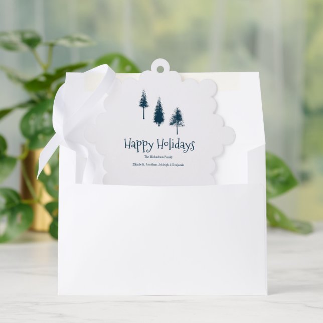 Navy Blue Winter Trees Tree Decoration Card (Envelope)