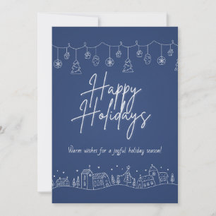 Navy Blue Winter Village Holiday Card