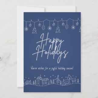 Navy Blue Winter Village Holiday Card