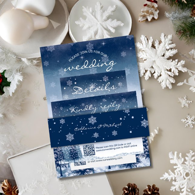 Navy Blue Winter Wonderland Snowflakes Christmas  Invitation Belly Band (Creator Uploaded)