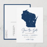 Navy Blue Wisconsin Map QR Code Save the Date