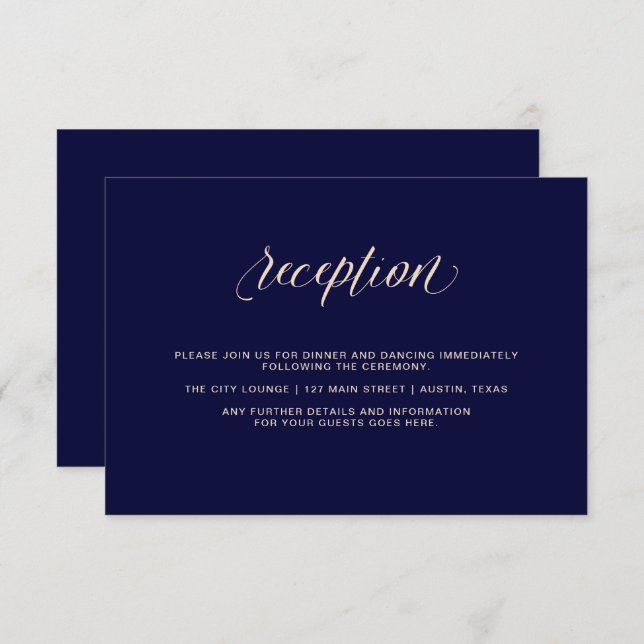 Navy Blue with Blush Pink Typography | Reception Invitation (Front/Back)