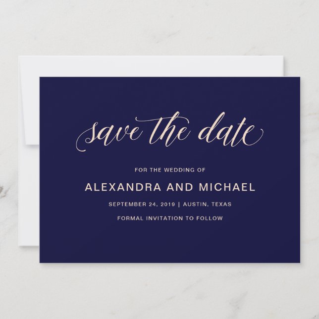 Navy Blue with Blush Typography | Save the Date (Front)