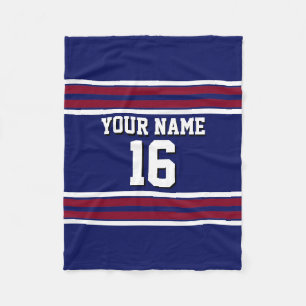 Navy Blue with Burgundy White Stripes Team Jersey Fleece Blanket