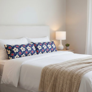 Navy Blue with Cream Flowers Body Cushion