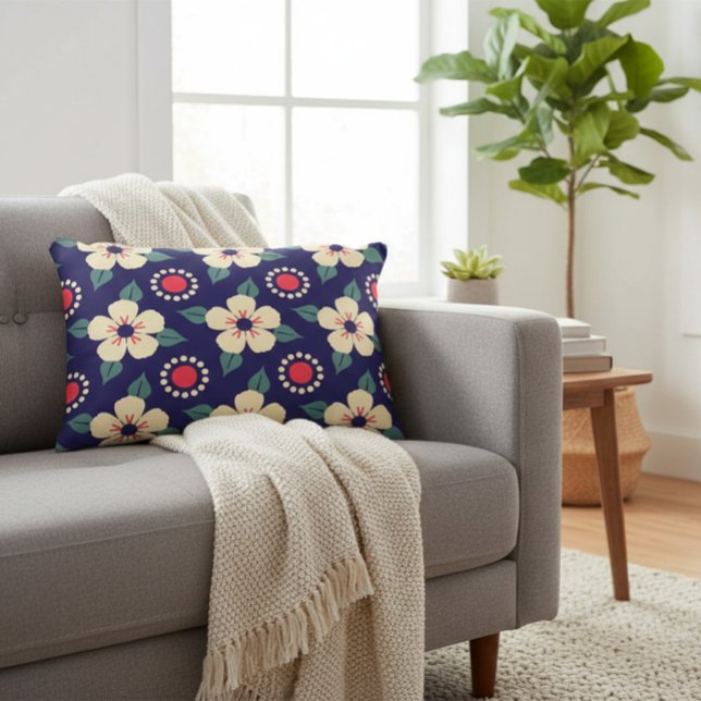 Navy Blue with Cream Flowers Decorative Cushion (Creator Uploaded)