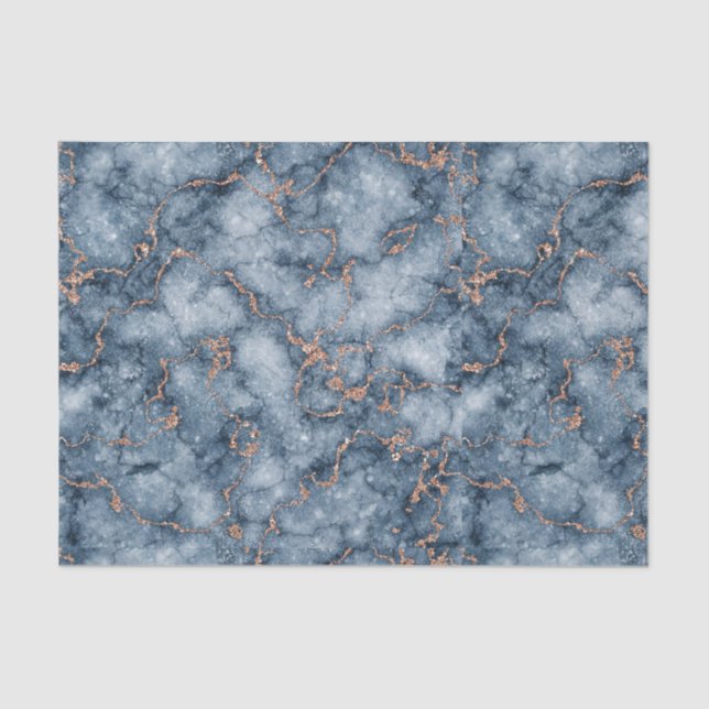 Navy Blue with Glitter Rose Gold Marble Design Tissue Paper (Front)