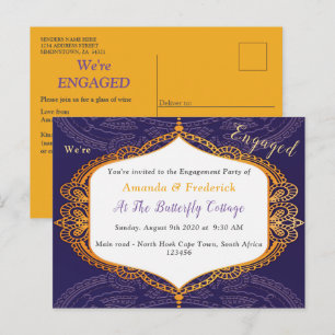 Navy blue with Gold Mandalas Invitation Postcard