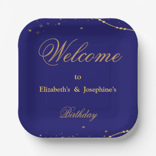  Navy blue with gold stars double joint birthday Paper Plate