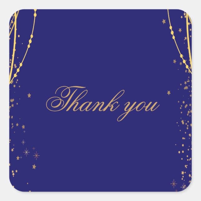  Navy blue with gold stars double joint birthday Square Sticker (Front)