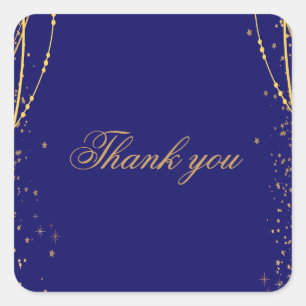  Navy blue with gold stars double joint birthday Square Sticker