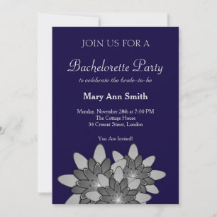 Navy Blue with Grey Floral Lotus Invitation