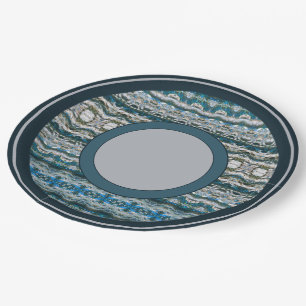 Navy Blue With Grey Patterned Paper Plate