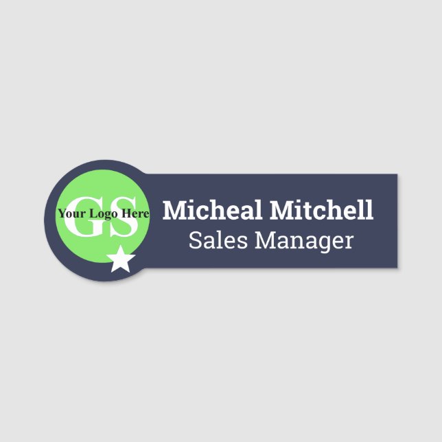 Navy Blue with Logo Business Employee Name Tag (Front)