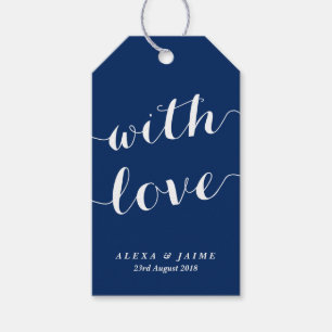 Navy Blue With Love Cute Modern Calligraphy Gift Tags