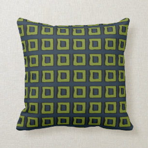 Navy Blue with Moss Green Boxes Squares Cushion