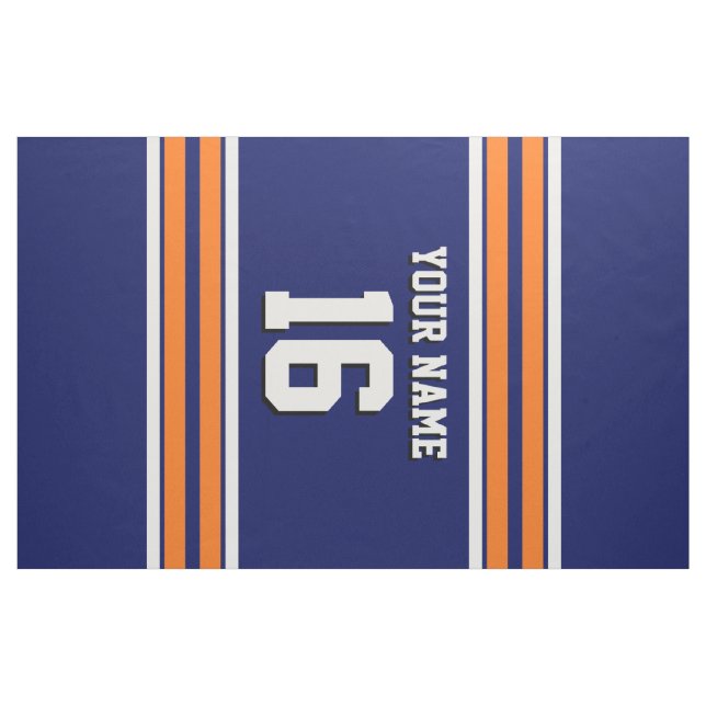 Navy Blue with Orange White Stripes Team Jersey Fabric (Yard)