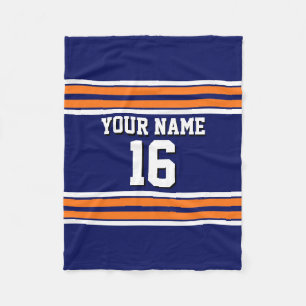 Navy Blue with Orange White Stripes Team Jersey Fleece Blanket