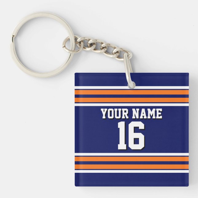 Navy Blue with Orange White Stripes Team Jersey Key Ring (Front)