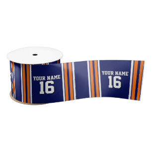 Navy Blue with Orange White Stripes Team Jersey Satin Ribbon