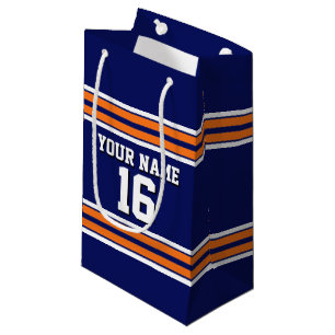 Navy Blue with Orange White Stripes Team Jersey Small Gift Bag