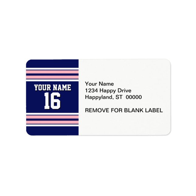 Navy Blue with Pink White Stripes Team Jersey Label (Front)