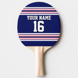 Navy Blue with Pink White Stripes Team Jersey Ping Pong Paddle