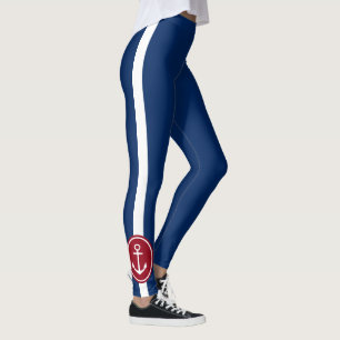 Navy Blue With Red and White Anchor Leggings