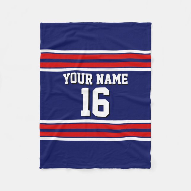 Navy Blue with Red White Stripes Team Jersey Fleece Blanket (Front)