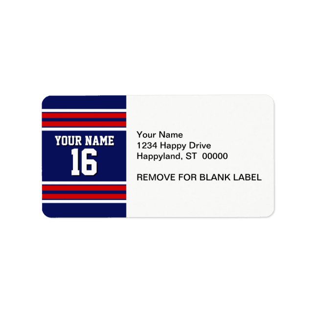 Navy Blue with Red White Stripes Team Jersey Label (Front)